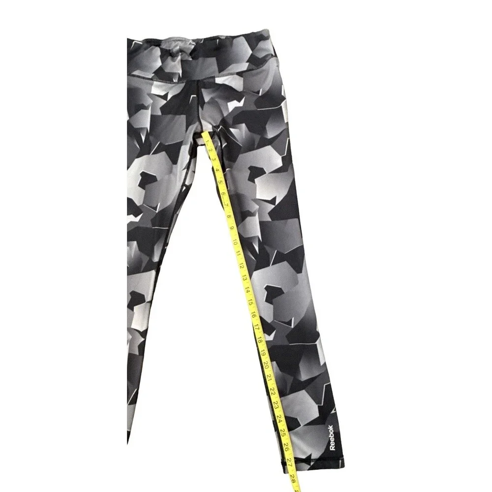 Reebok Geo Camo Leggings M Black Gray Techwear Athleisure Street Style Workout
